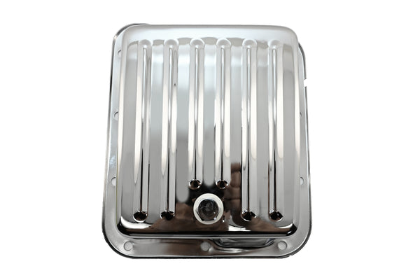 Steel Transmission Pan Fits Ford C4 – Stock Capacity – Pan Fill Style – Chrome