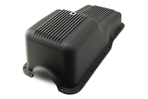 Black Aluminum Finned Baffled Oil Pan – 1965–1987 Ford SB 260-289-302 – Front Sump