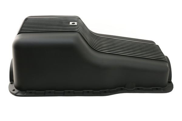 Black Aluminum Finned Baffled Oil Pan – 1965–1987 Ford SB 260-289-302 – Front Sump
