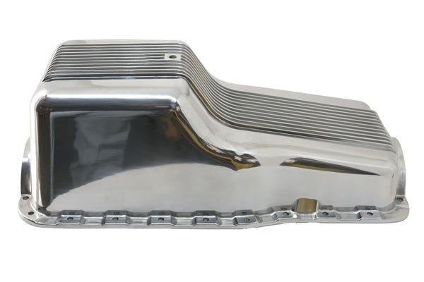 Polished Aluminum Finned Baffled Oil Pan – 1965–1987 Ford SB 260-289-302 – Front Sump