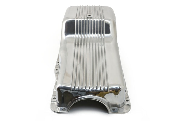 Polished Aluminum Finned Baffled Oil Pan – 1965–1987 Ford SB 260-289-302 – Front Sump