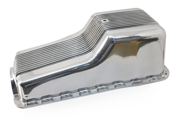 Polished Aluminum Finned Baffled Oil Pan – 1965–1987 Ford SB 260-289-302 – Front Sump