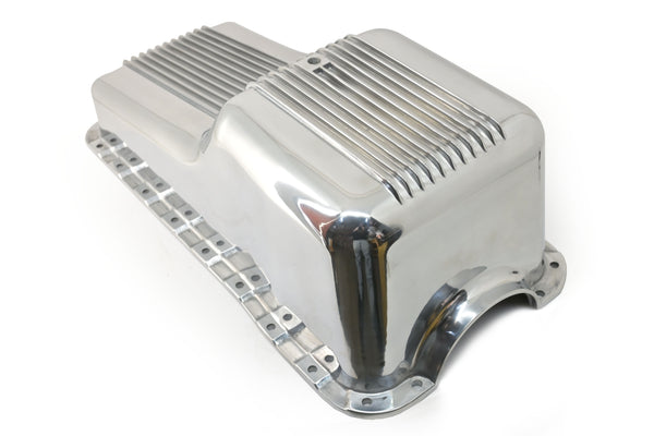 Polished Aluminum Finned Baffled Oil Pan – 1965–1987 Ford SB 260-289-302 – Front Sump