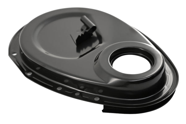 Steel 1955–95 Chevy SB 283–305–327–350–400 Timing Chain Cover with Timing Tab - Black