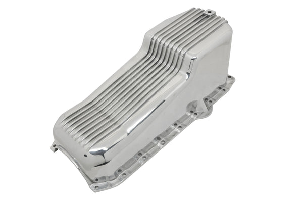 ALUMINUM 1986–02 CHEVY SB 262–400 STOCK CAPACITY OIL PAN – RETRO FINNED – BAFFLED – POLISHED