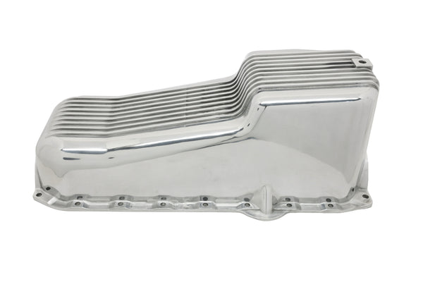 ALUMINUM 1986–02 CHEVY SB 262–400 STOCK CAPACITY OIL PAN – RETRO FINNED – BAFFLED – POLISHED