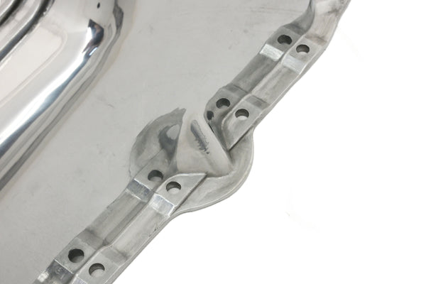 ALUMINUM 1986–02 CHEVY SB 262–400 STOCK CAPACITY OIL PAN – RETRO FINNED – BAFFLED – POLISHED