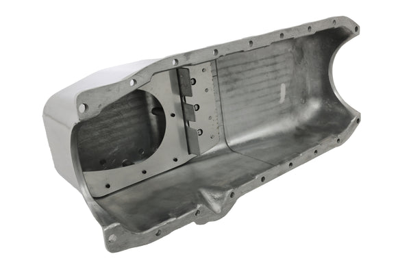ALUMINUM 1986–02 CHEVY SB 262–400 STOCK CAPACITY OIL PAN – RETRO FINNED – BAFFLED – POLISHED