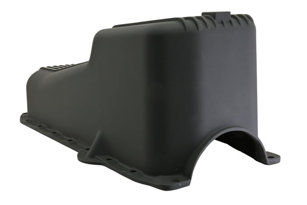 ALUMINUM 1986–02 CHEVY SB 262–400 STOCK CAPACITY OIL PAN – RETRO FINNED – BAFFLED – BLACK