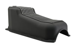 ALUMINUM 1986–02 CHEVY SB 262–400 STOCK CAPACITY OIL PAN – RETRO FINNED – BAFFLED – BLACK