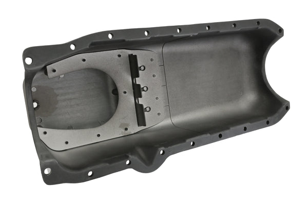 ALUMINUM 1980-85 CHEVY SB 262-400 STOCK CAPACITY OIL PAN - RETRO POLISHED FINNED BAFFLED - BLACK
