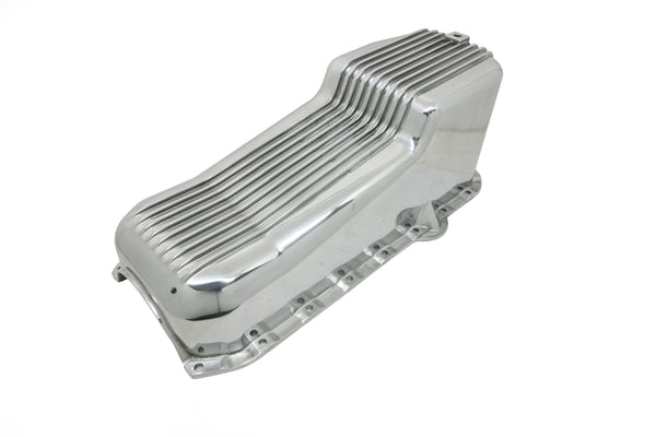 ALUMINUM 1980-85 CHEVY SB 262-400 STOCK CAPACITY OIL PAN - RETRO POLISHED FINNED BAFFLED - POLISHED