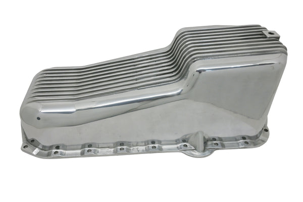 ALUMINUM 1980-85 CHEVY SB 262-400 STOCK CAPACITY OIL PAN - RETRO POLISHED FINNED BAFFLED - POLISHED