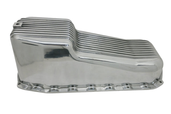ALUMINUM 1980-85 CHEVY SB 262-400 STOCK CAPACITY OIL PAN - RETRO POLISHED FINNED BAFFLED - POLISHED