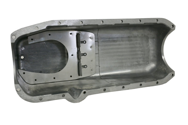 ALUMINUM 1980-85 CHEVY SB 262-400 STOCK CAPACITY OIL PAN - RETRO POLISHED FINNED BAFFLED - POLISHED