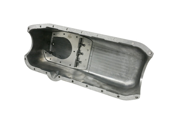 ALUMINUM 1980-85 CHEVY SB 262-400 STOCK CAPACITY OIL PAN - RETRO POLISHED FINNED BAFFLED - POLISHED