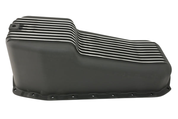 ALUMINUM 1980-85 CHEVY SB 262-400 STOCK CAPACITY OIL PAN - RETRO POLISHED FINNED BAFFLED - BLACK