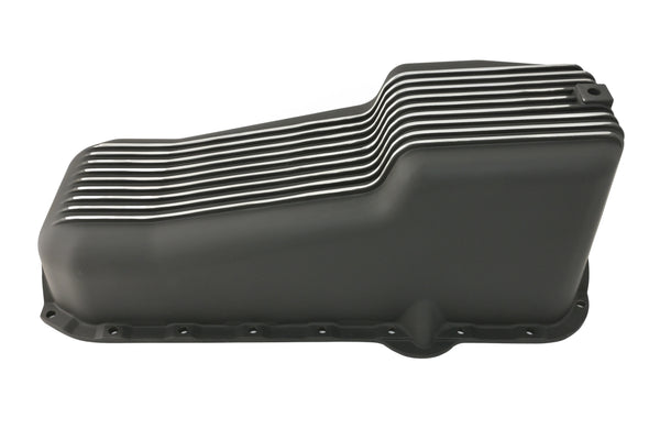 ALUMINUM 1980-85 CHEVY SB 262-400 STOCK CAPACITY OIL PAN - RETRO POLISHED FINNED BAFFLED - BLACK