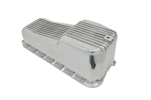 CFR Performance Aluminum 1958–79 Chevy SB 262–400 Stock Capacity Oil Pan – Retro Finned Baffled – Polished