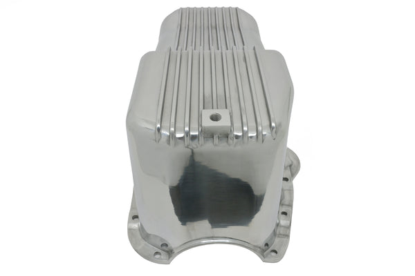 CFR Performance Aluminum 1958–79 Chevy SB 262–400 Stock Capacity Oil Pan – Retro Finned Baffled – Polished