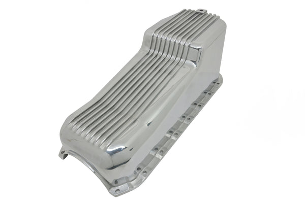 CFR Performance Aluminum 1958–79 Chevy SB 262–400 Stock Capacity Oil Pan – Retro Finned Baffled – Polished