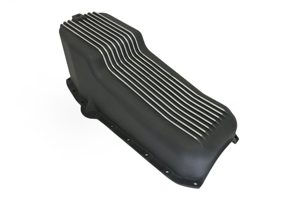 CFR Performance Aluminum 1958–79 Chevy SB 262–400 Stock Capacity Oil Pan – Retro Finned Baffled – Black