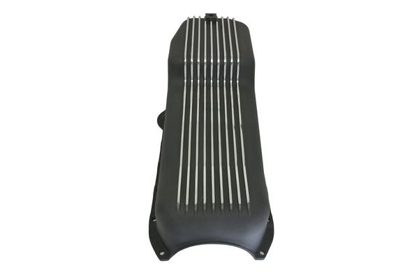 CFR Performance Aluminum 1958–79 Chevy SB 262–400 Stock Capacity Oil Pan – Retro Finned Baffled – Black