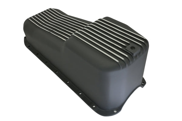CFR Performance Aluminum 1958–79 Chevy SB 262–400 Stock Capacity Oil Pan – Retro Finned Baffled – Black