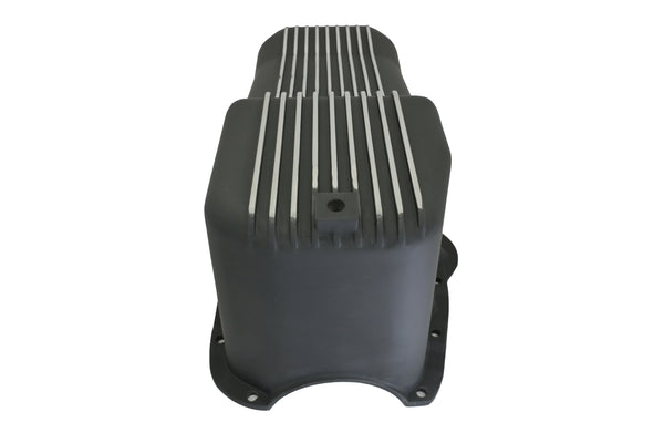 CFR Performance Aluminum 1958–79 Chevy SB 262–400 Stock Capacity Oil Pan – Retro Finned Baffled – Black