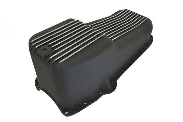 CFR Performance Aluminum 1958–79 Chevy SB 262–400 Stock Capacity Oil Pan – Retro Finned Baffled – Black