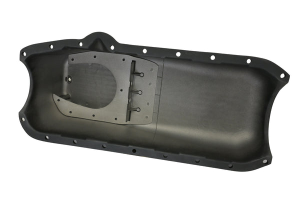 CFR Performance Aluminum 1958–79 Chevy SB 262–400 Stock Capacity Oil Pan – Retro Finned Baffled – Black