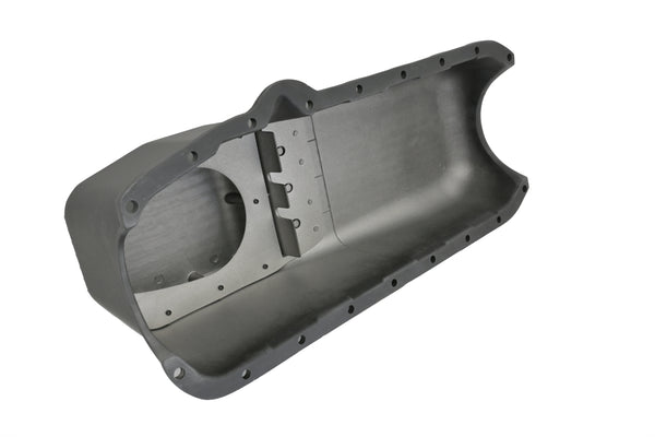 CFR Performance Aluminum 1958–79 Chevy SB 262–400 Stock Capacity Oil Pan – Retro Finned Baffled – Black