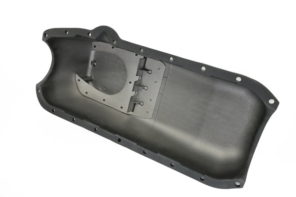 CFR Performance Aluminum 1958–79 Chevy SB 262–400 Stock Capacity Oil Pan – Retro Finned Baffled – Black