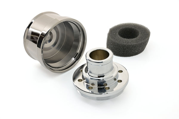 CHEVY-FORD-MOPAR BLACK BILLET ALUMINUM BREATHER - SMOOTH BLACK CHROME