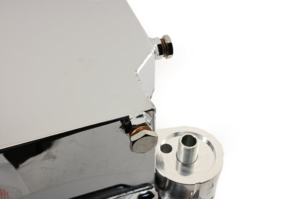 Steel Swap Oil Pan Fits Chevy GM LS Engines – 7 Quart – Rear Sump – Removable Diamond-Shaped Baffle – Filter Adapter Included – Chrome