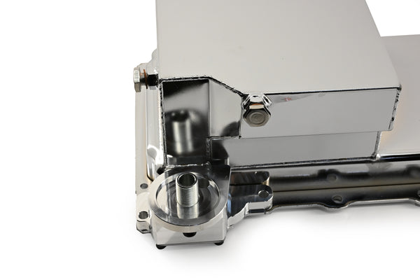 Steel Swap Oil Pan Fits Chevy GM LS Engines – 7 Quart – Rear Sump – Removable Diamond-Shaped Baffle – Filter Adapter Included – Chrome