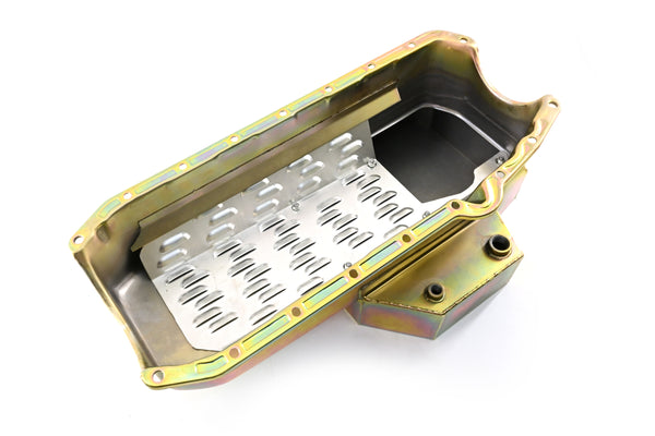 STEEL 1958-1979 CHEVY SB 283-427 ROAD RACING OIL PAN W- WINDAGE TRAY - ZINC