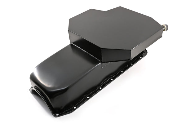 STEEL 1958-1979 CHEVY SB 283-427 ROAD RACING OIL PAN W- WINDAGE TRAY - BLACK
