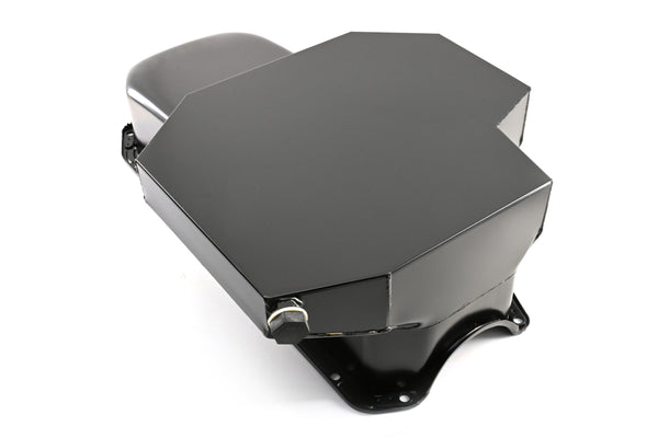STEEL 1958-1979 CHEVY SB 283-427 ROAD RACING OIL PAN W- WINDAGE TRAY - BLACK
