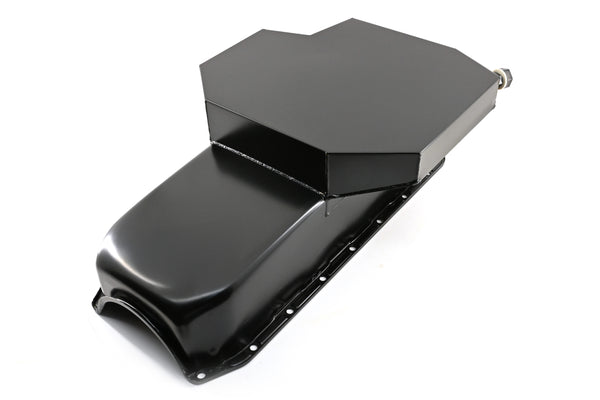 STEEL 1958-1979 CHEVY SB 283-427 ROAD RACING OIL PAN W- WINDAGE TRAY - BLACK
