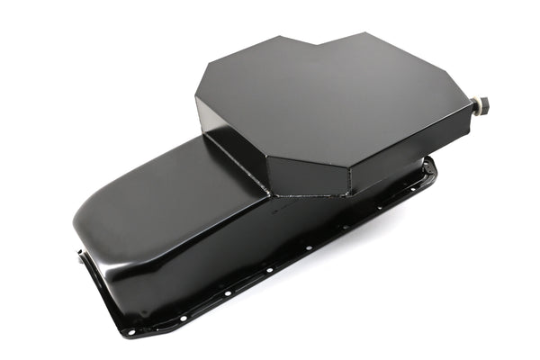 STEEL 1958-1979 CHEVY SB 283-427 ROAD RACING OIL PAN W- WINDAGE TRAY - BLACK