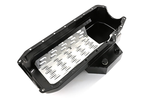 STEEL 1958-1979 CHEVY SB 283-427 ROAD RACING OIL PAN W- WINDAGE TRAY - BLACK