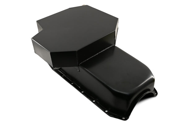STEEL 1980-85 CHEVY SB 305-427 ROAD RACING OIL PAN W- WINDAGE TRAY - BLACK