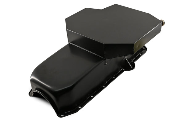 STEEL 1980-85 CHEVY SB 305-427 ROAD RACING OIL PAN W- WINDAGE TRAY - BLACK