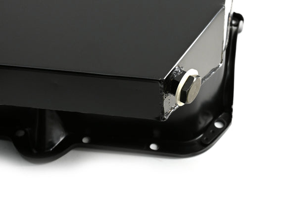 STEEL 1980-85 CHEVY SB 305-427 ROAD RACING OIL PAN W- WINDAGE TRAY - BLACK