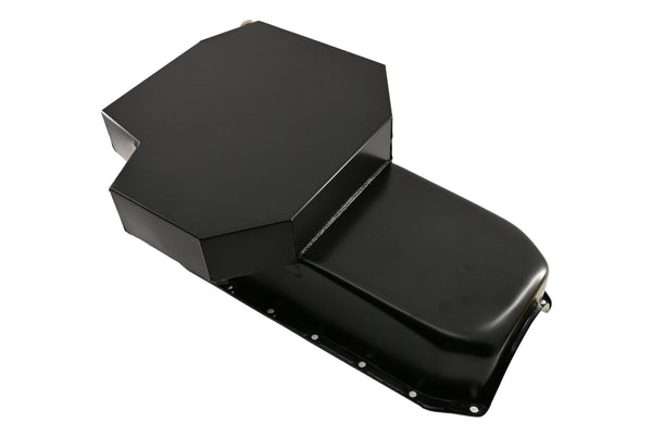 STEEL 1980-85 CHEVY SB 305-427 ROAD RACING OIL PAN W- WINDAGE TRAY - BLACK