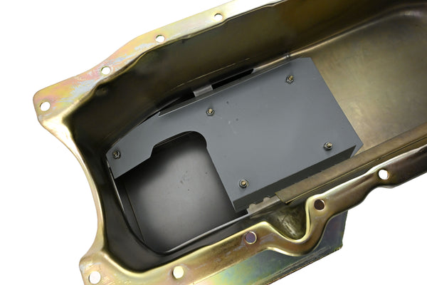 STEEL RACING OIL PAN – ZINC COATED – COMPATIBLE WITH 1986–2002 CHEVY SB 283/305/327/350/400 (ONE-PIECE REAR MAIN SEAL)