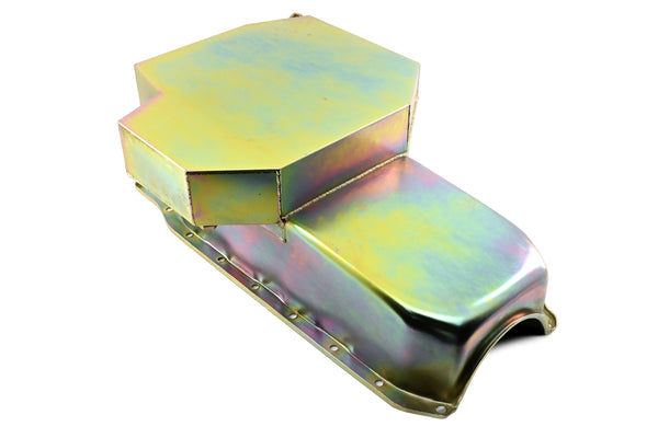 STEEL RACING OIL PAN – ZINC COATED – COMPATIBLE WITH 1986–2002 CHEVY SB 283/305/327/350/400 (ONE-PIECE REAR MAIN SEAL)