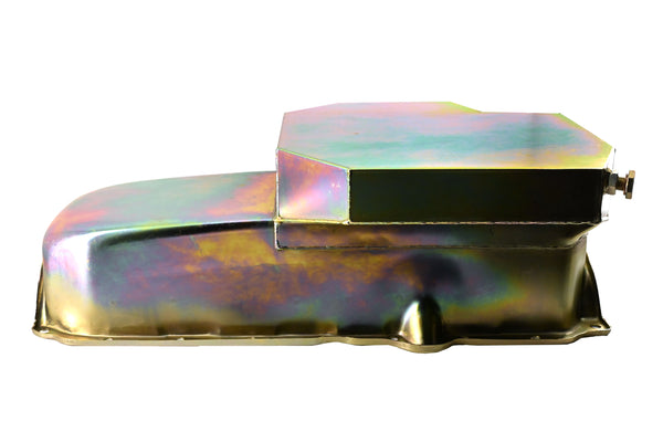 STEEL RACING OIL PAN – ZINC COATED – COMPATIBLE WITH 1986–2002 CHEVY SB 283/305/327/350/400 (ONE-PIECE REAR MAIN SEAL)