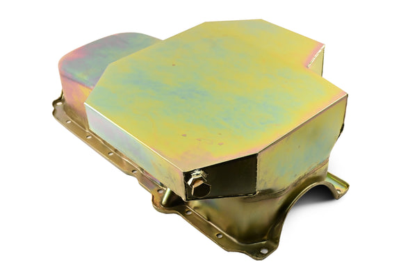 STEEL RACING OIL PAN – ZINC COATED – COMPATIBLE WITH 1986–2002 CHEVY SB 283/305/327/350/400 (ONE-PIECE REAR MAIN SEAL)